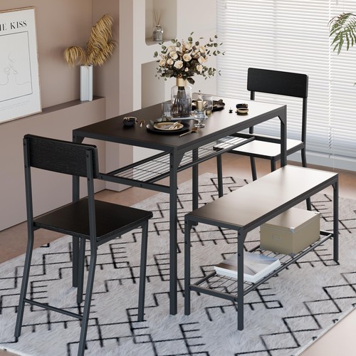 Black rectangular dining table - dining,